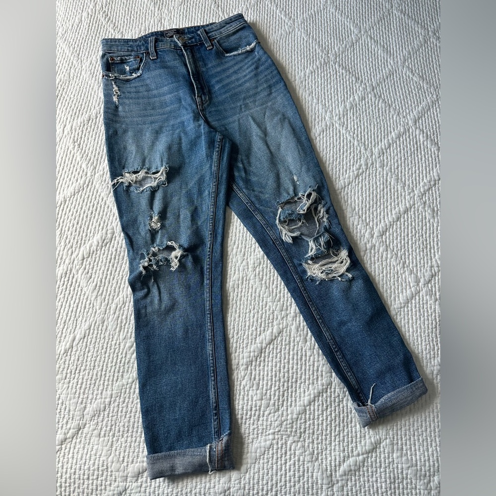 Abercrombie & Fitch Ripped Blue Boyfriend Jeans